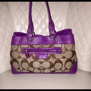 COACH Penelope Khaki Signature Purple Leather Bag